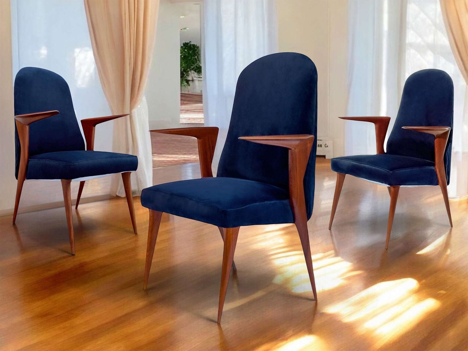3 Italian mid-century Chairs with armrests by Vittorio Dassi, 1950s