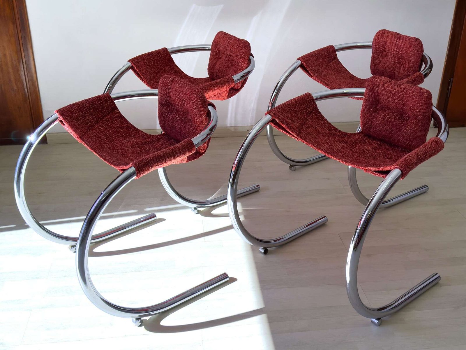 4 Chairs mid-century with curved metal frame by Byron Botker for Landes, 1970s