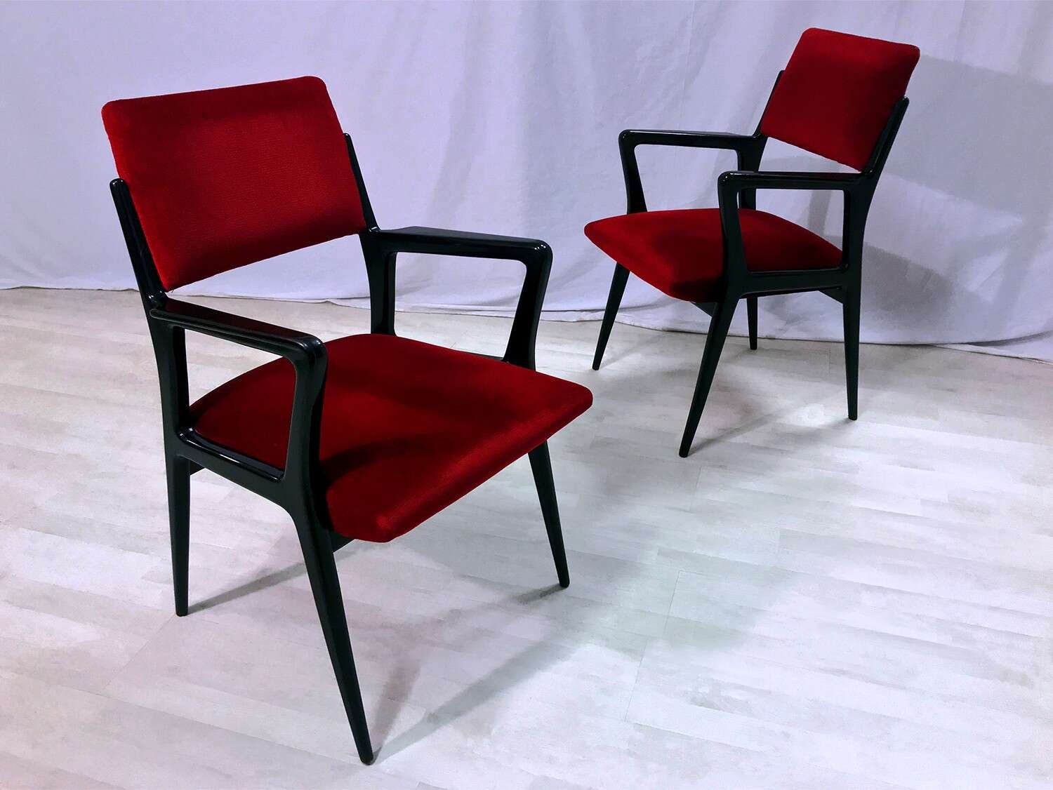 Pair of Italian mid-century red velvet Armchairs, 1950s