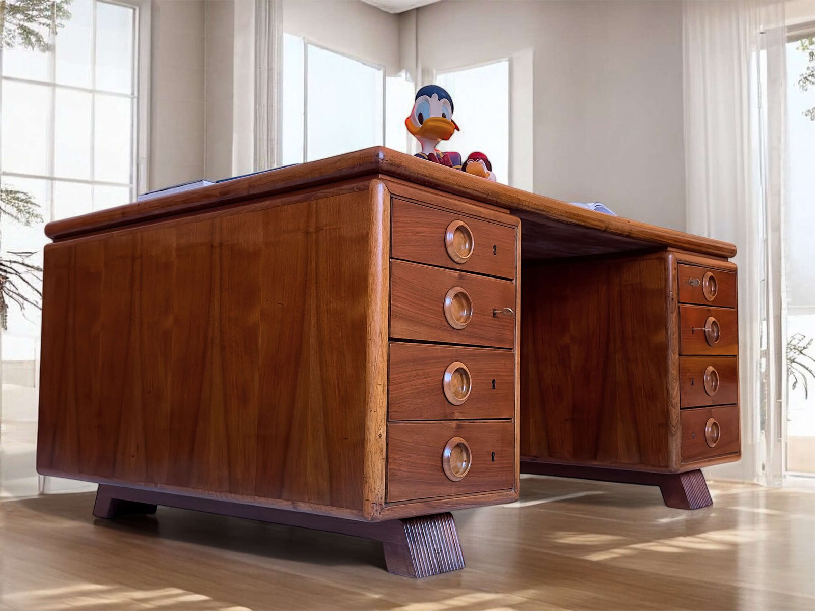 Italian mid-century Double Sided Walnut Desk by Paolo Buffa, 1950s